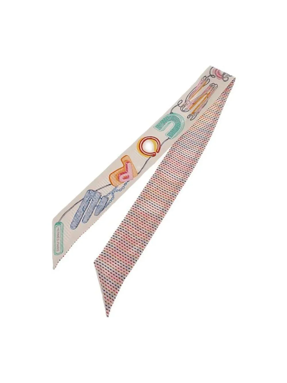★SOLD★ Hermes Twilly Pointier Chevaloscope Neon 04 Logo Scarf Silk White Rose - Picture 2 of 11